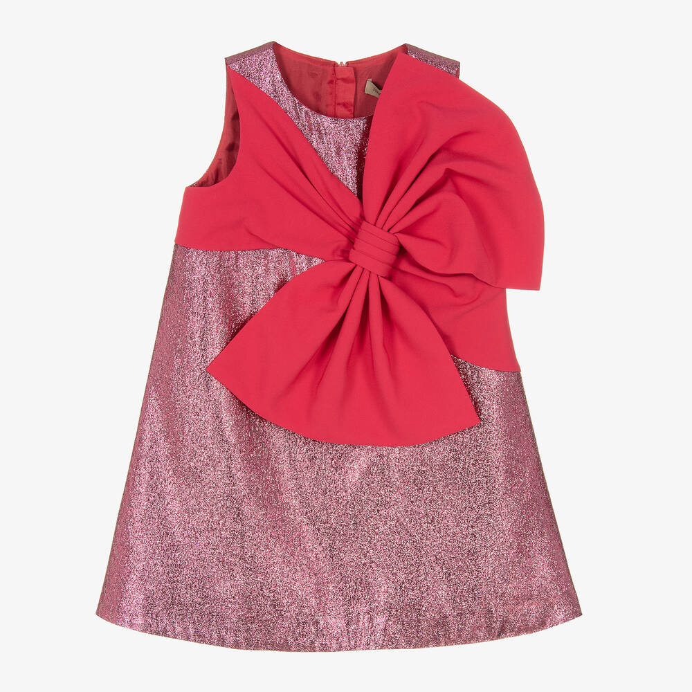 Hucklebones London - Girls Fuchsia Pink Sparkly Bow Dress | Childrensalon