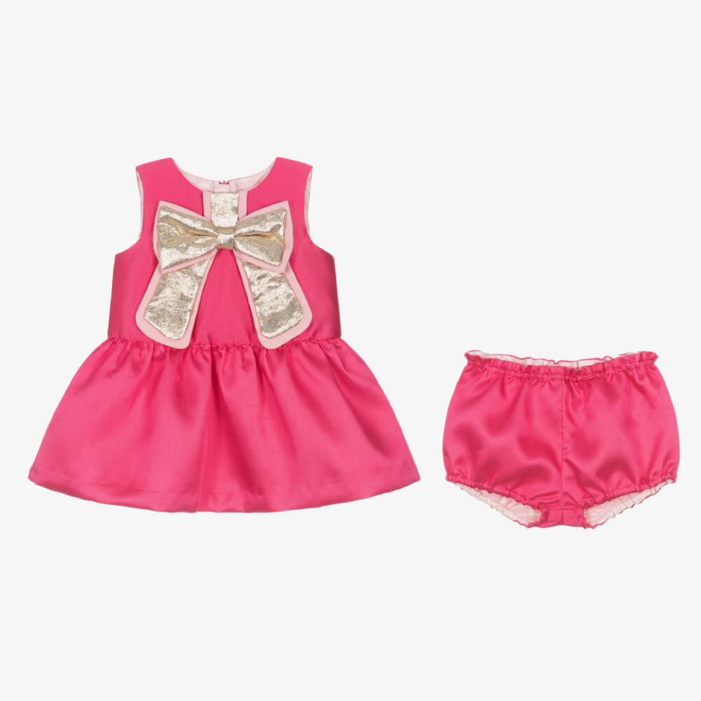 Hucklebones London-Платье из пурпурного сатина с бантом для девочек | Childrensalon Outlet