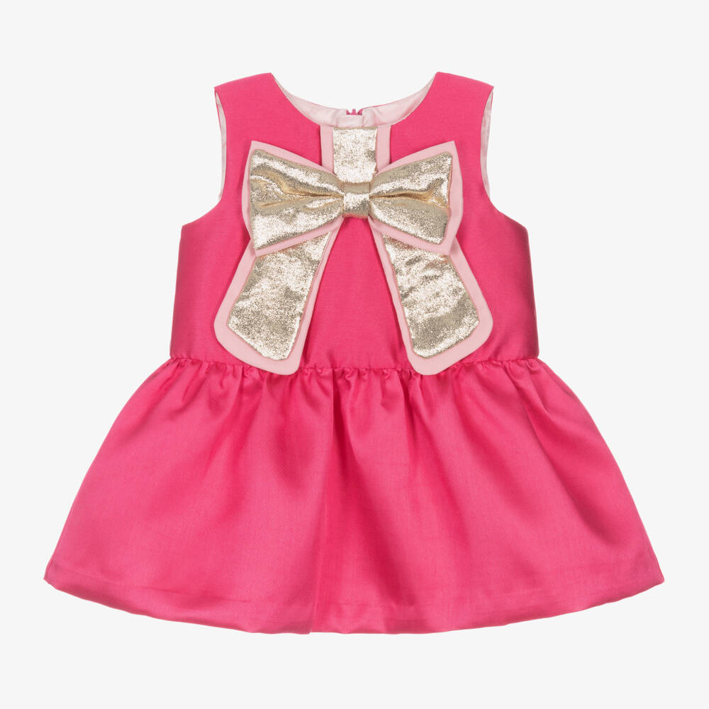 Hucklebones London-Girls' Fuchsia Satin Dress with Bow | Childrensalon Outlet