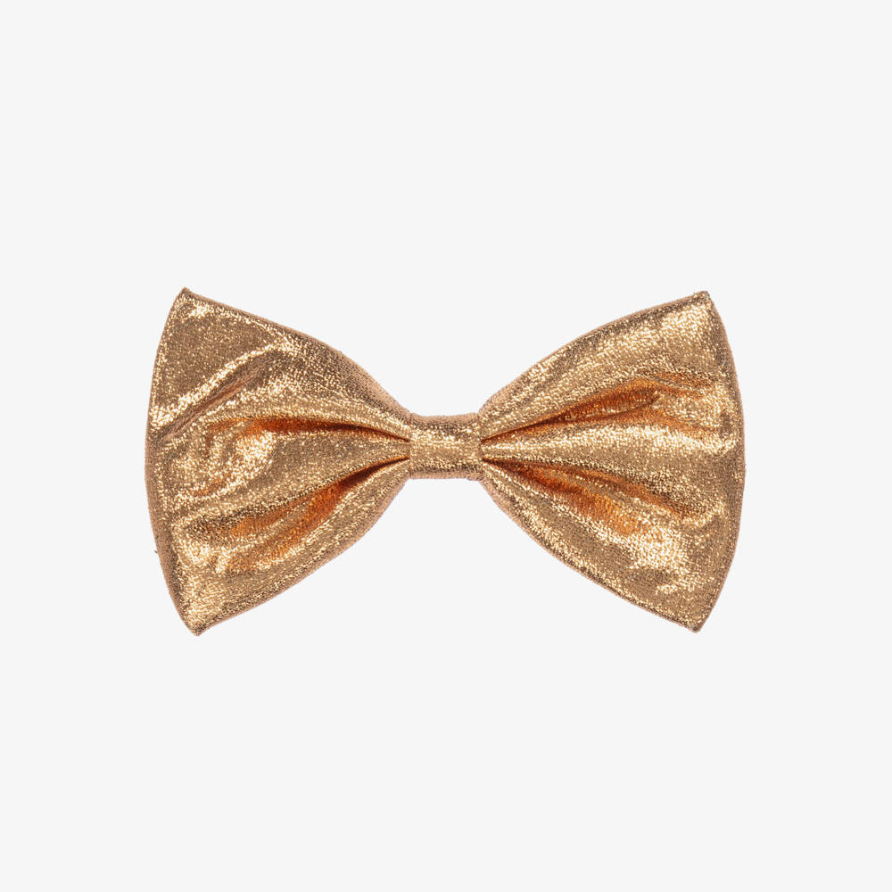 Hucklebones London-Girls Glimmering Gold Hair Bow Clip | Childrensalon Outlet