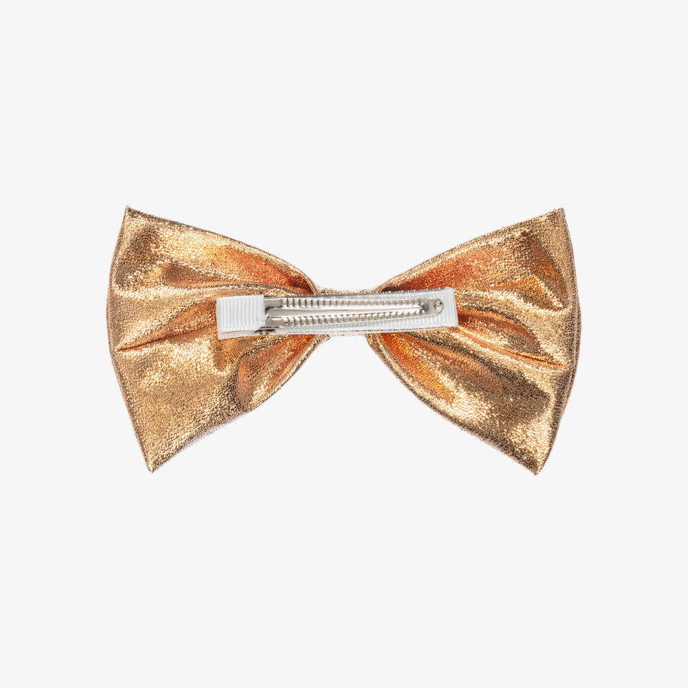 Hucklebones London-Girls Glittery Gold Bow Hair Clip | Childrensalon Outlet