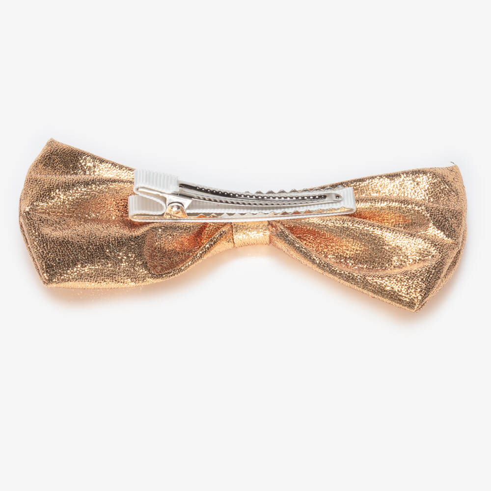 Hucklebones London-Girls Glittery Gold Bow Hair Clip | Childrensalon Outlet