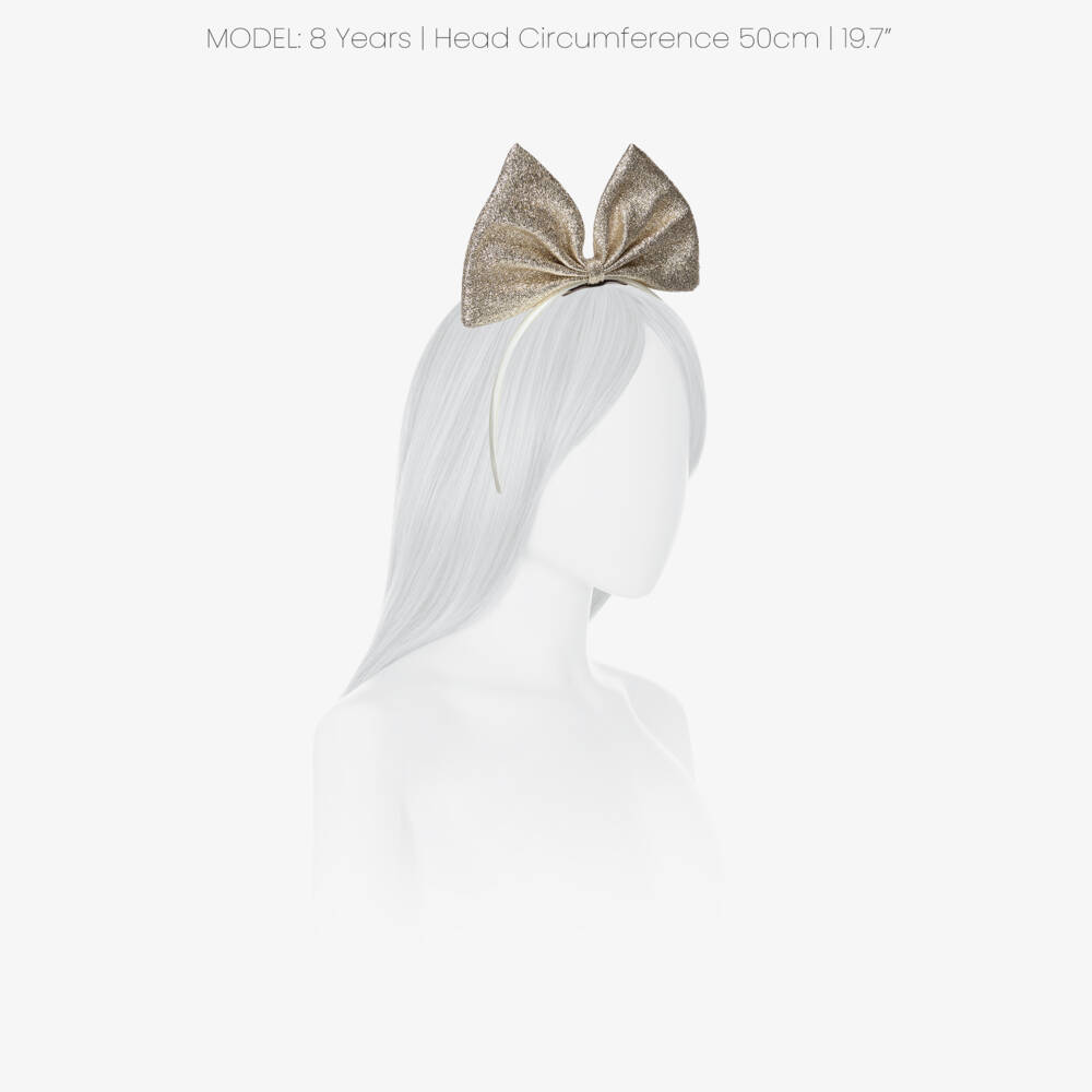 Hucklebones London-Girls Glittery Pale Gold Bow Hairband | Childrensalon Outlet