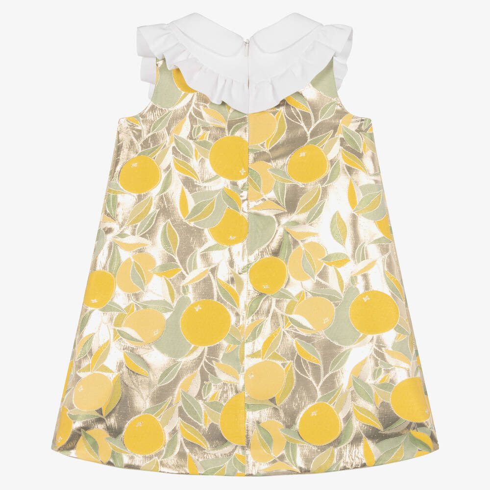 Hucklebones London-Girls Gold Lamé Jacquard Dress | Childrensalon Outlet