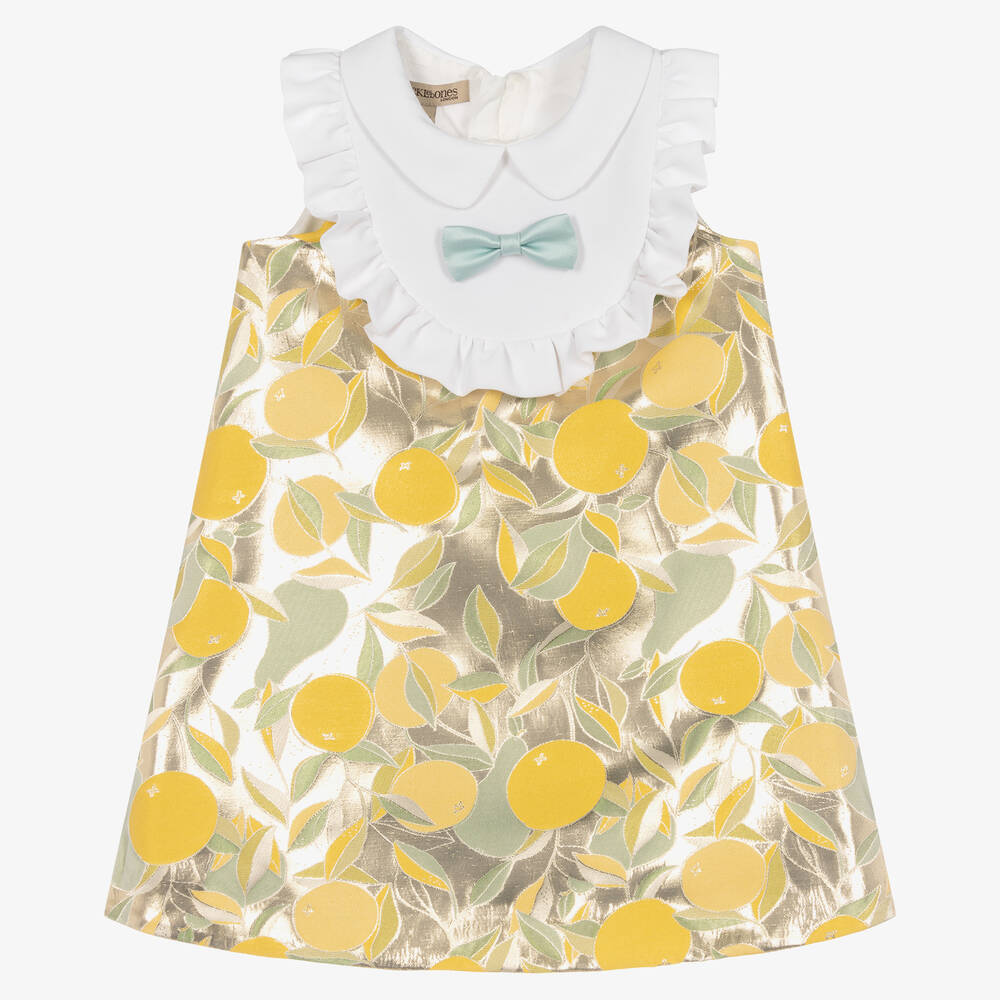 Hucklebones London - Goldenes Lamé-Jacquard-Kleid (M) | Childrensalon