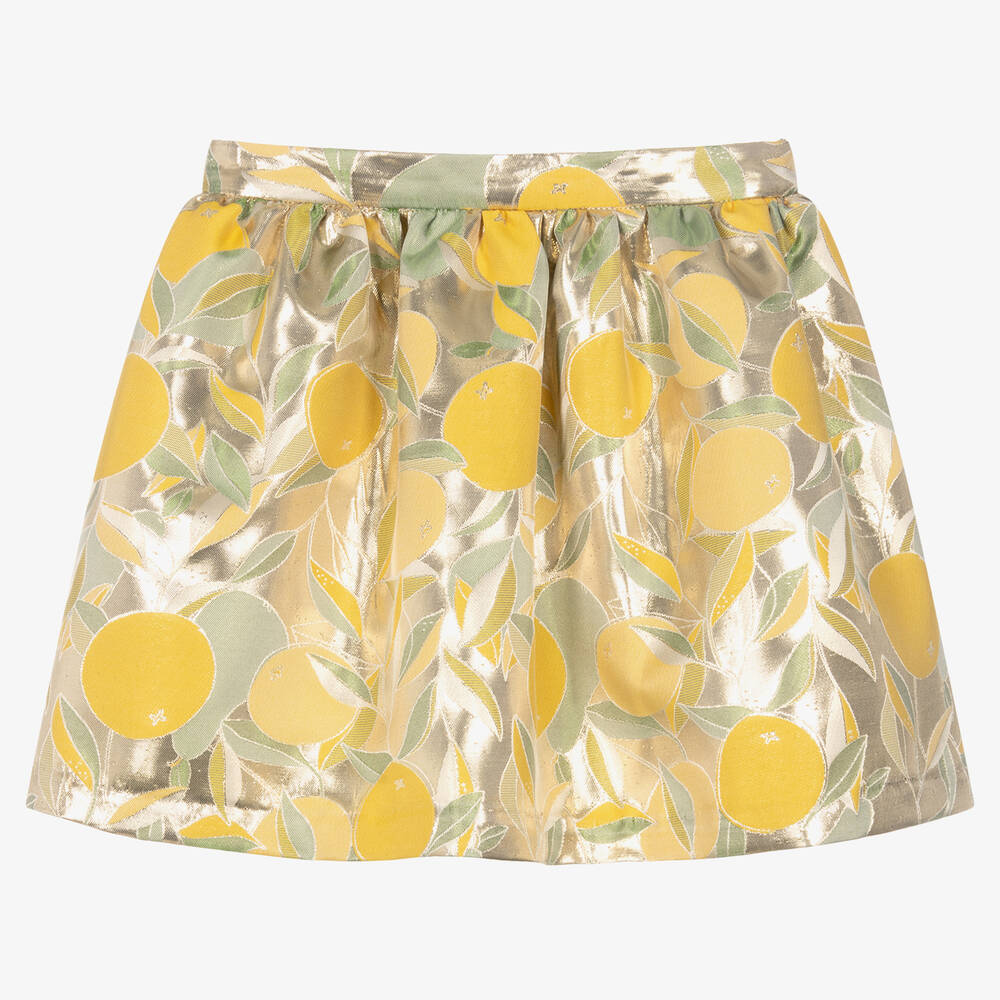 Hucklebones London - Girls Gold Lamé Jacquard Skirt | Childrensalon