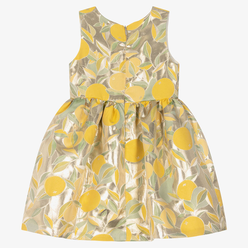 Hucklebones London-Girls Gold Lamé Lemon Dress | Childrensalon Outlet