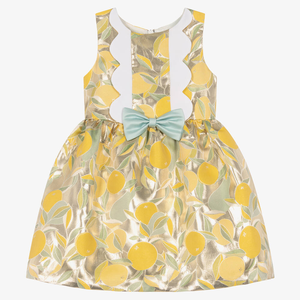 Hucklebones London - Золотистое платье из ламе с лимонами | Childrensalon
