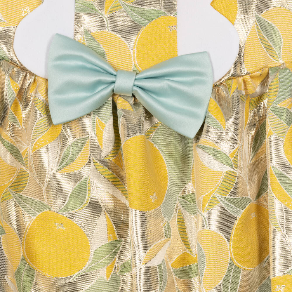 Hucklebones London-Girls Gold Lamé Lemon Dress | Childrensalon Outlet
