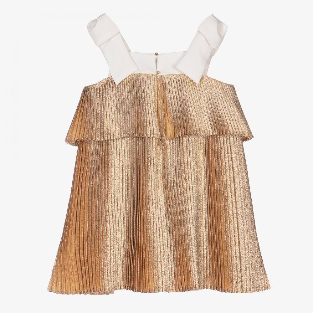 Hucklebones London-فستان بكسرات لون ذهبي للبنات | Childrensalon Outlet