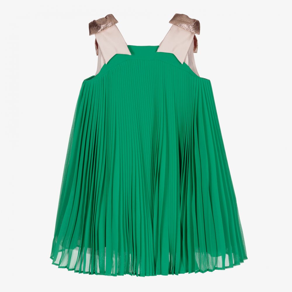 Hucklebones London - Robe verte plissée Fille  | Childrensalon