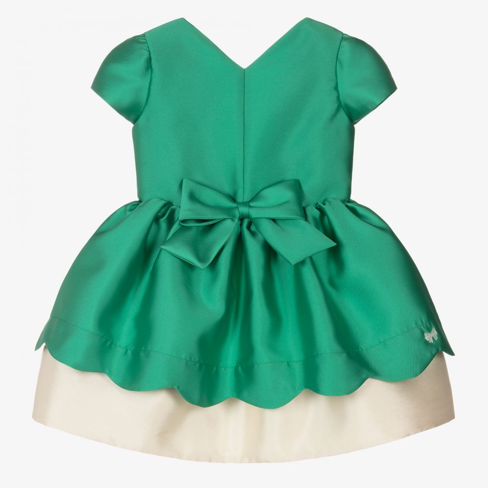 Hucklebones London-Girls Green Satin Bow Dress | Childrensalon Outlet