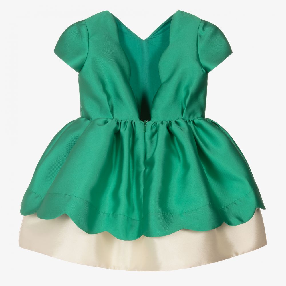 Hucklebones London-Girls Green Satin Bow Dress | Childrensalon Outlet