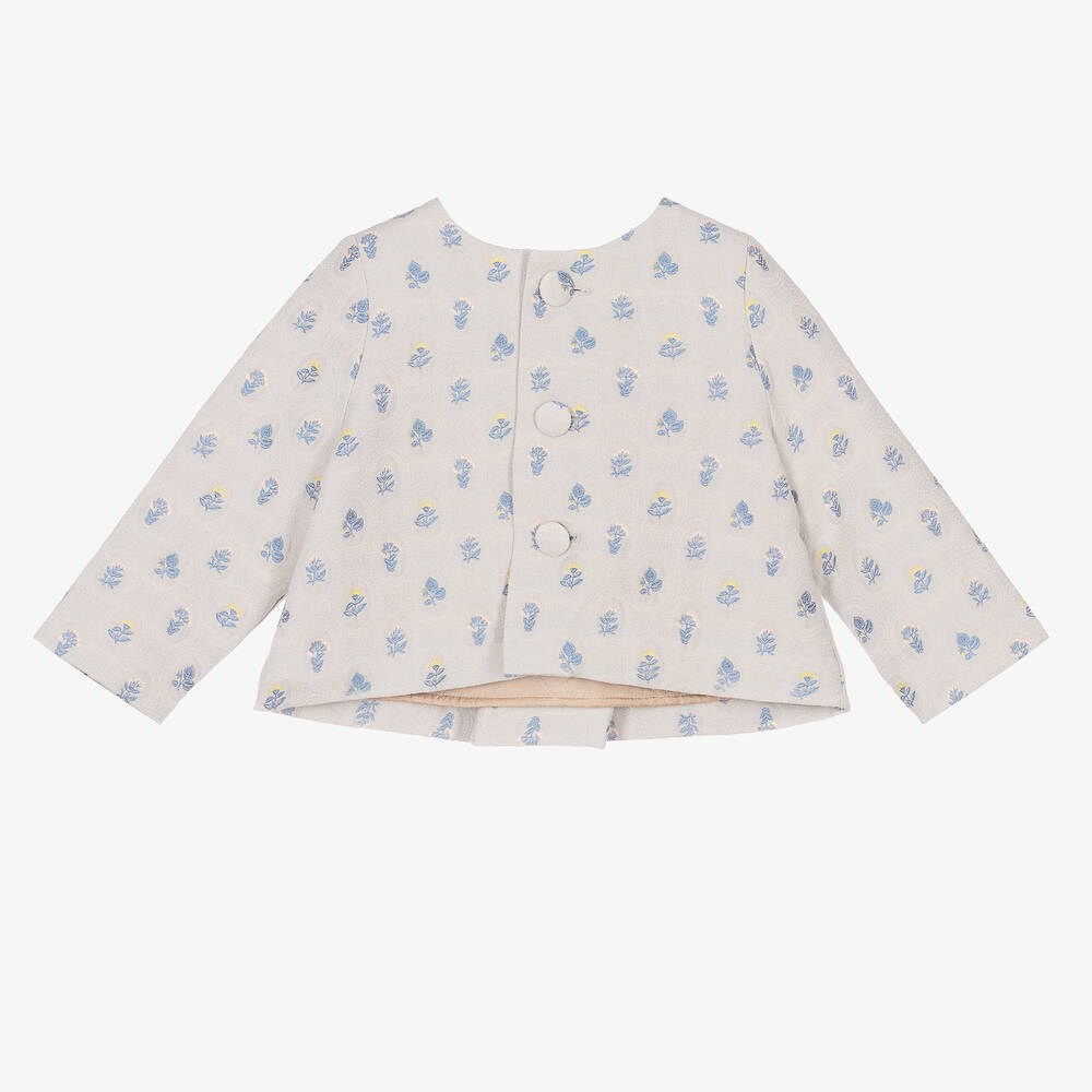Hucklebones London-Girls Grey & Blue Bow Jacket | Childrensalon Outlet