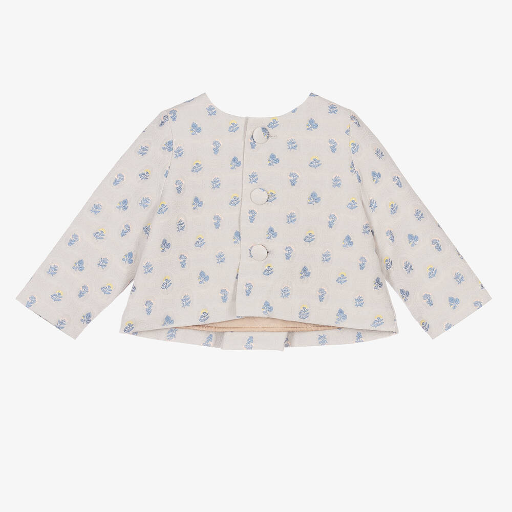 Hucklebones London - Girls Grey & Blue Bow Jacket | Childrensalon