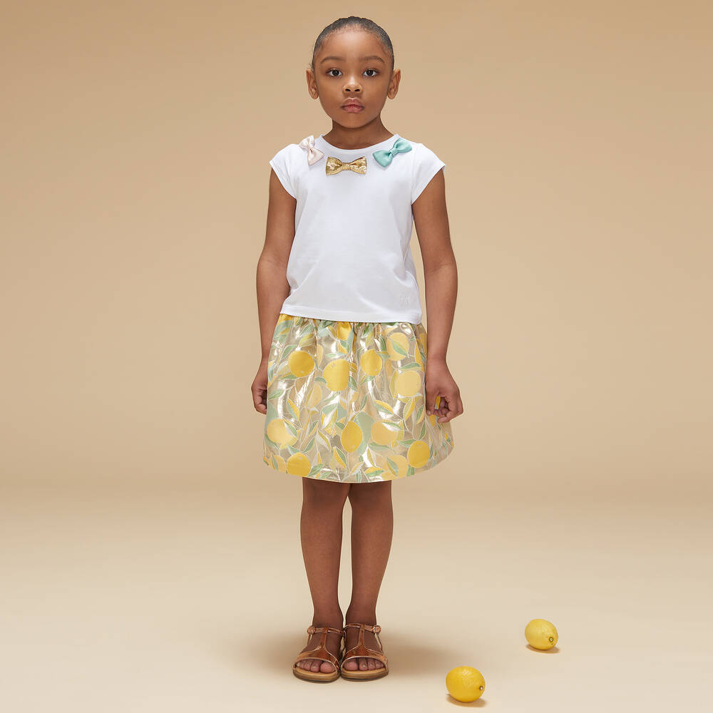 Hucklebones London-تيشيرت قطن ومودال جيرسي لون عاجي للبنات | Childrensalon Outlet