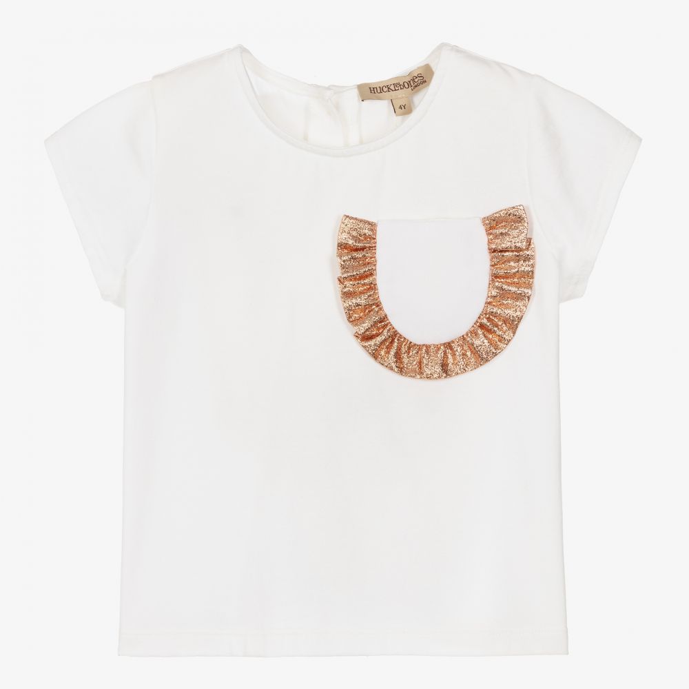 Hucklebones London - Girls Ivory Ruffle T-Shirt | Childrensalon