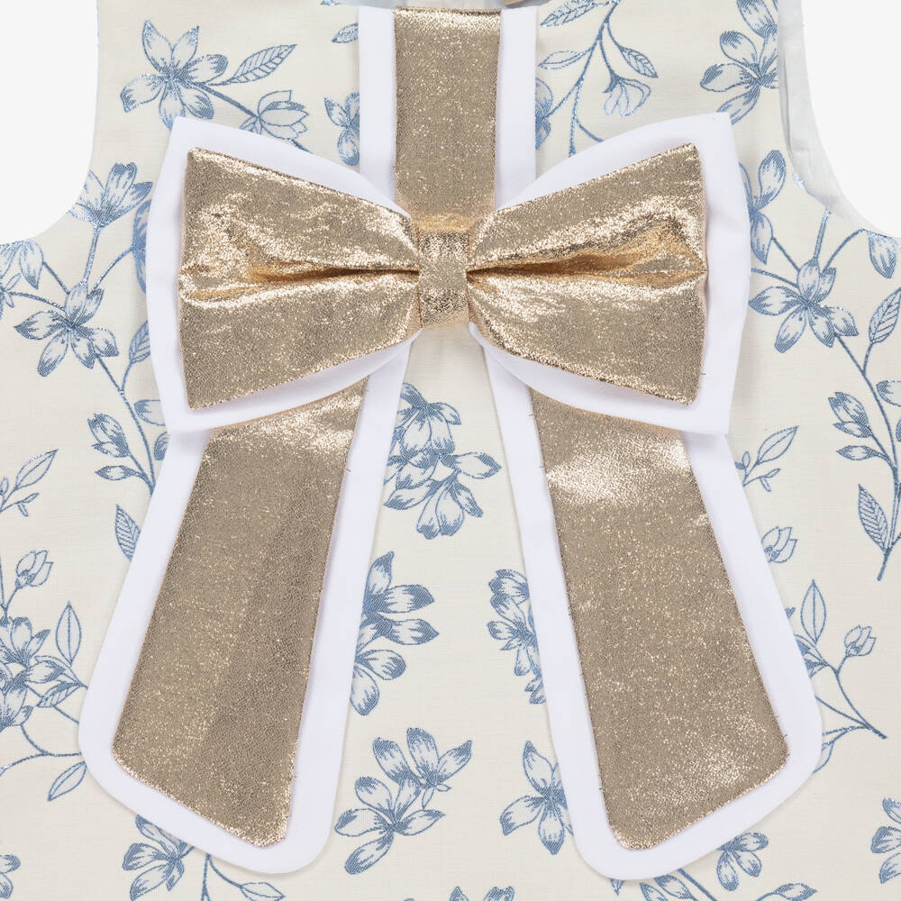 Hucklebones London-Кремовое блестящее платье с цветами для девочек | Childrensalon Outlet