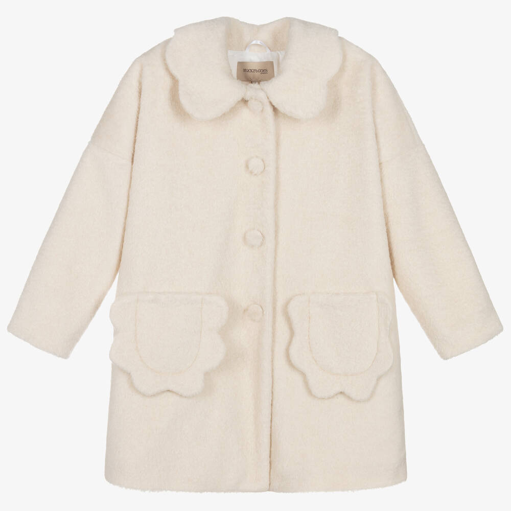 Hucklebones London-Girls Ivory Teddy Fleece Coat  | Childrensalon Outlet