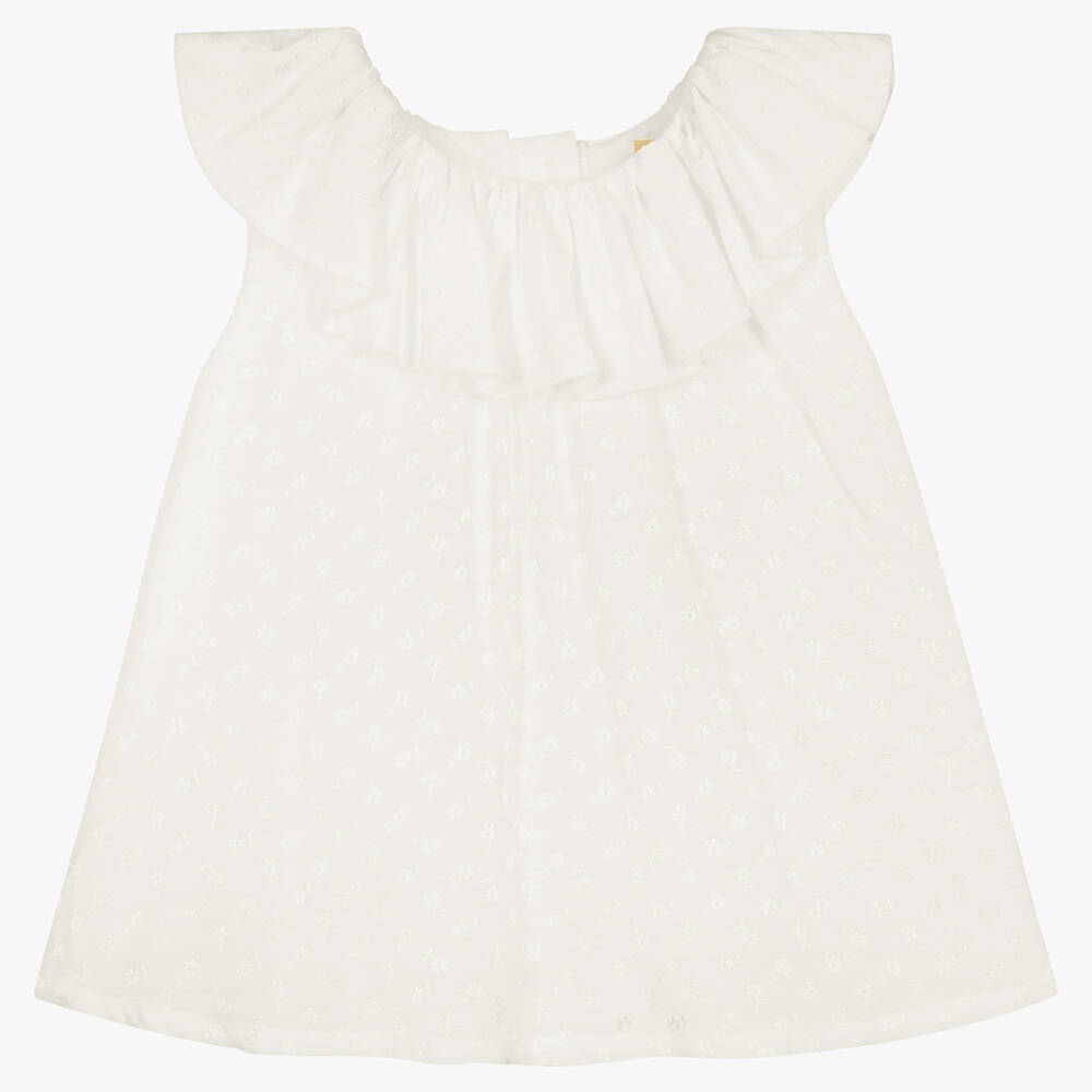 Hucklebones London-بلوز فيسكوز مزين بكشكش لون عاجي للبنات | Childrensalon Outlet
