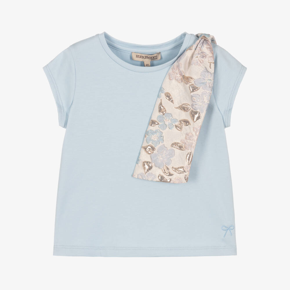 Hucklebones London-Girls Jacquard Bow Blue Tee | Childrensalon Outlet