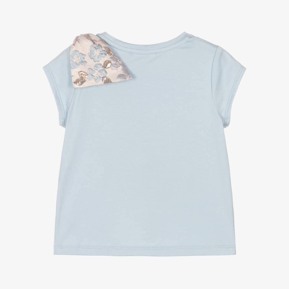 Hucklebones London-Girls Jacquard Bow Blue Tee | Childrensalon Outlet