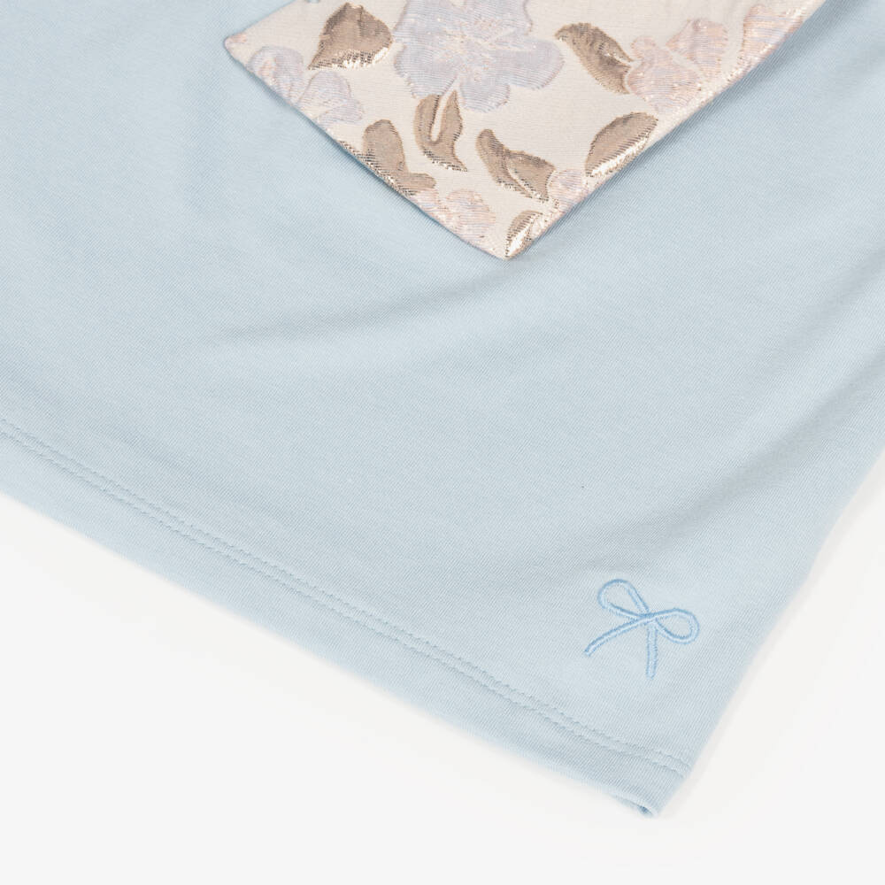 Hucklebones London-Girls Jacquard Bow Blue Tee | Childrensalon Outlet