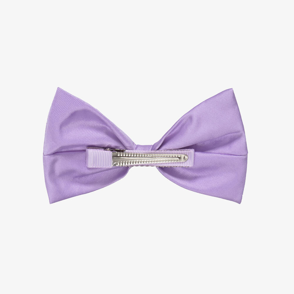 Hucklebones London-Girls Lavender Satin Bow Hair Clip (12cm) | Childrensalon Outlet