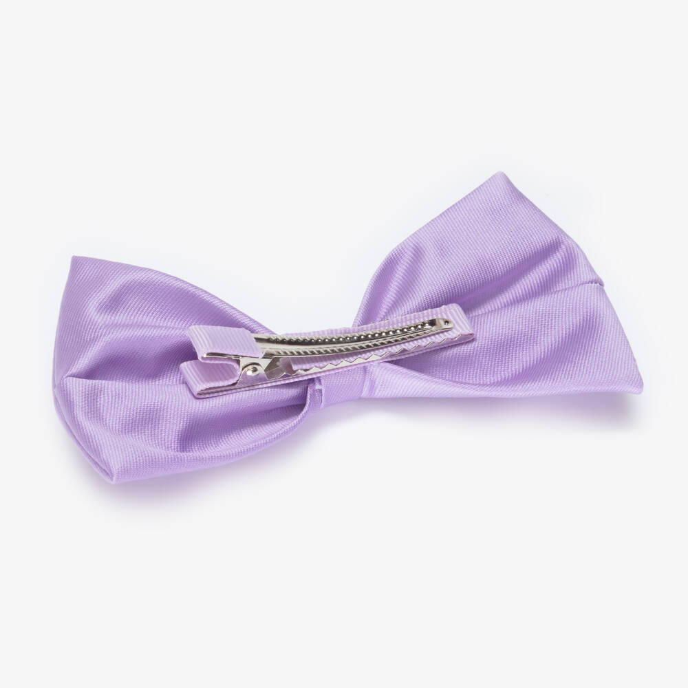 Hucklebones London-Girls Lavender Satin Bow Hair Clip (12cm) | Childrensalon Outlet