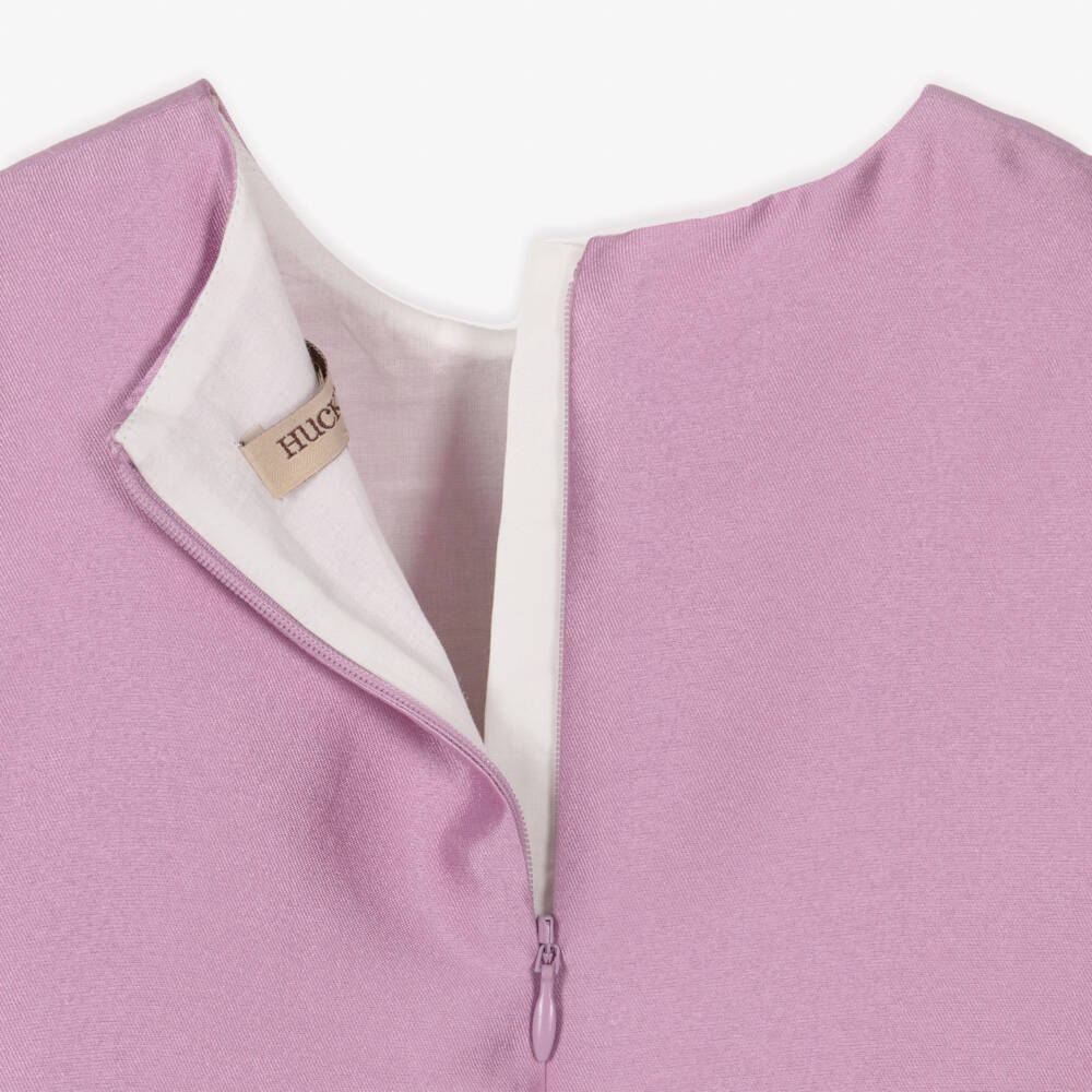 Hucklebones London-Girls Lavender Satin Glittery Heart Dress | Childrensalon Outlet