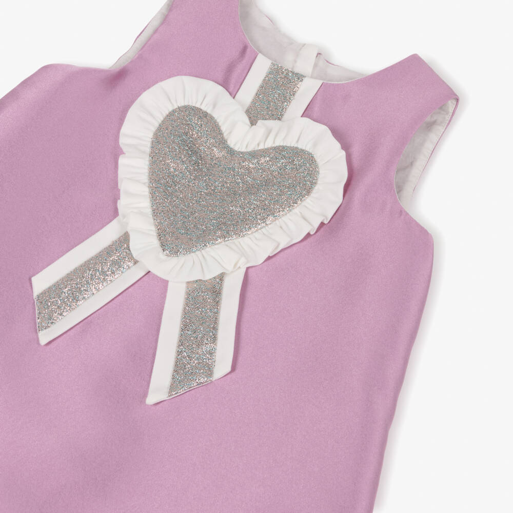 Hucklebones London-Girls Lavender Satin Glittery Heart Dress | Childrensalon Outlet