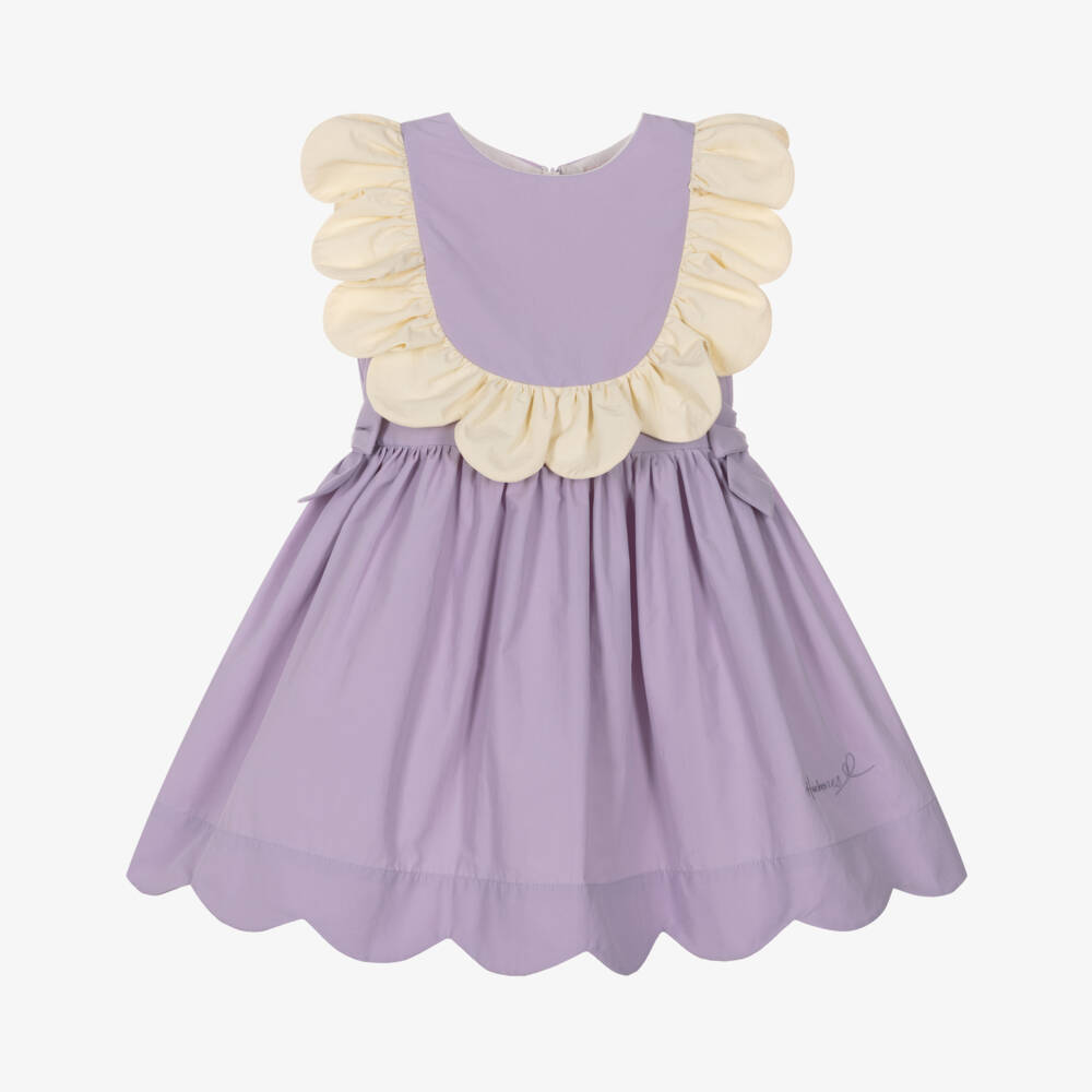 Hucklebones London-Girls Lavender Sleeveless Dress with Ivory Ruffle Trim | Childrensalon Outlet