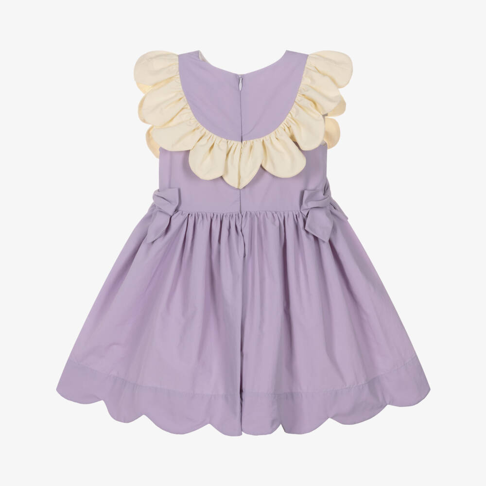 Hucklebones London-Girls Lavender Sleeveless Dress with Ivory Ruffle Trim | Childrensalon Outlet