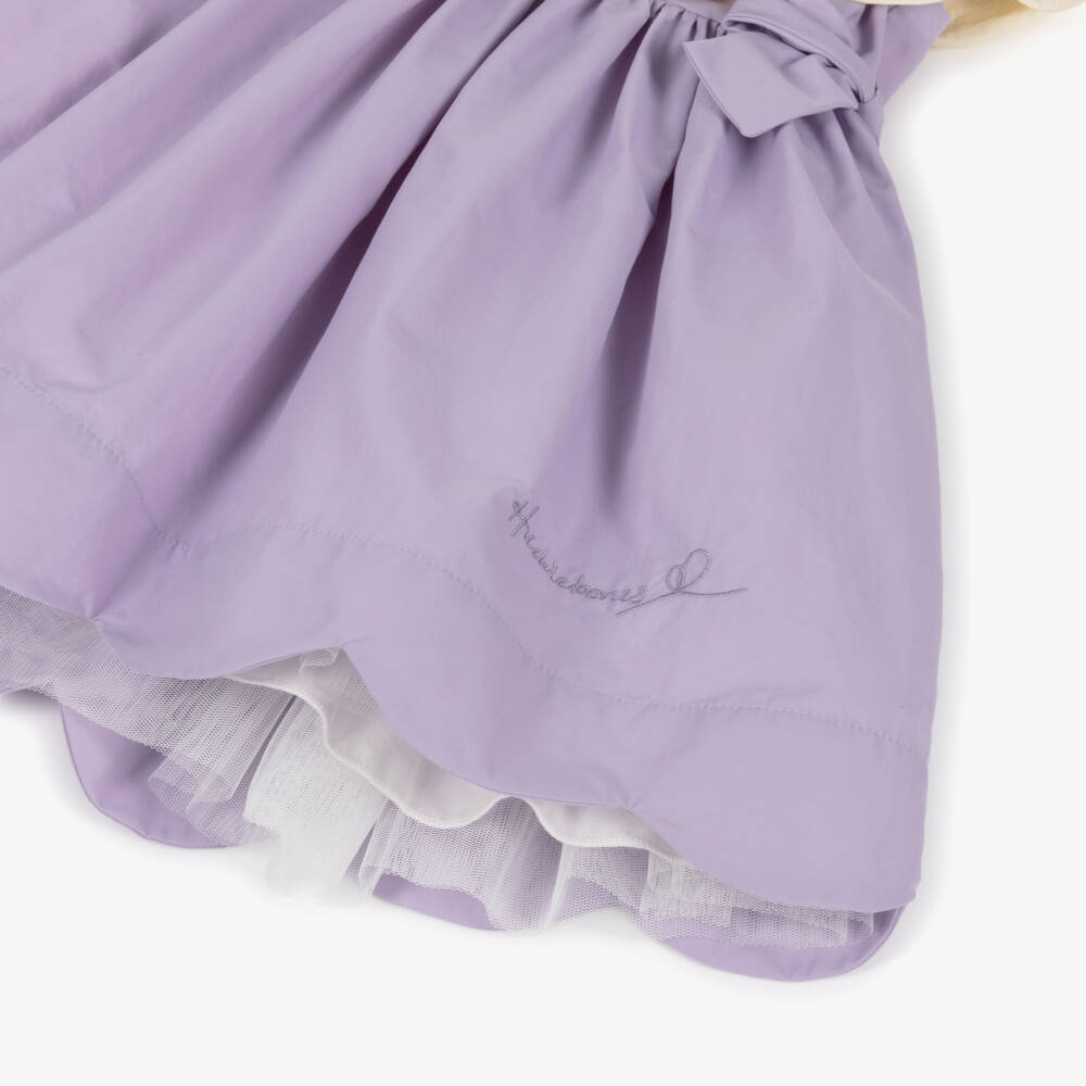 Hucklebones London-Girls Lavender Sleeveless Dress with Ivory Ruffle Trim | Childrensalon Outlet