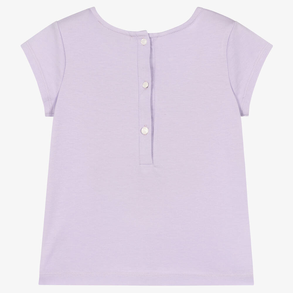 Hucklebones London-Сиреневая хлопковая футболка с бантом из модала | Childrensalon Outlet