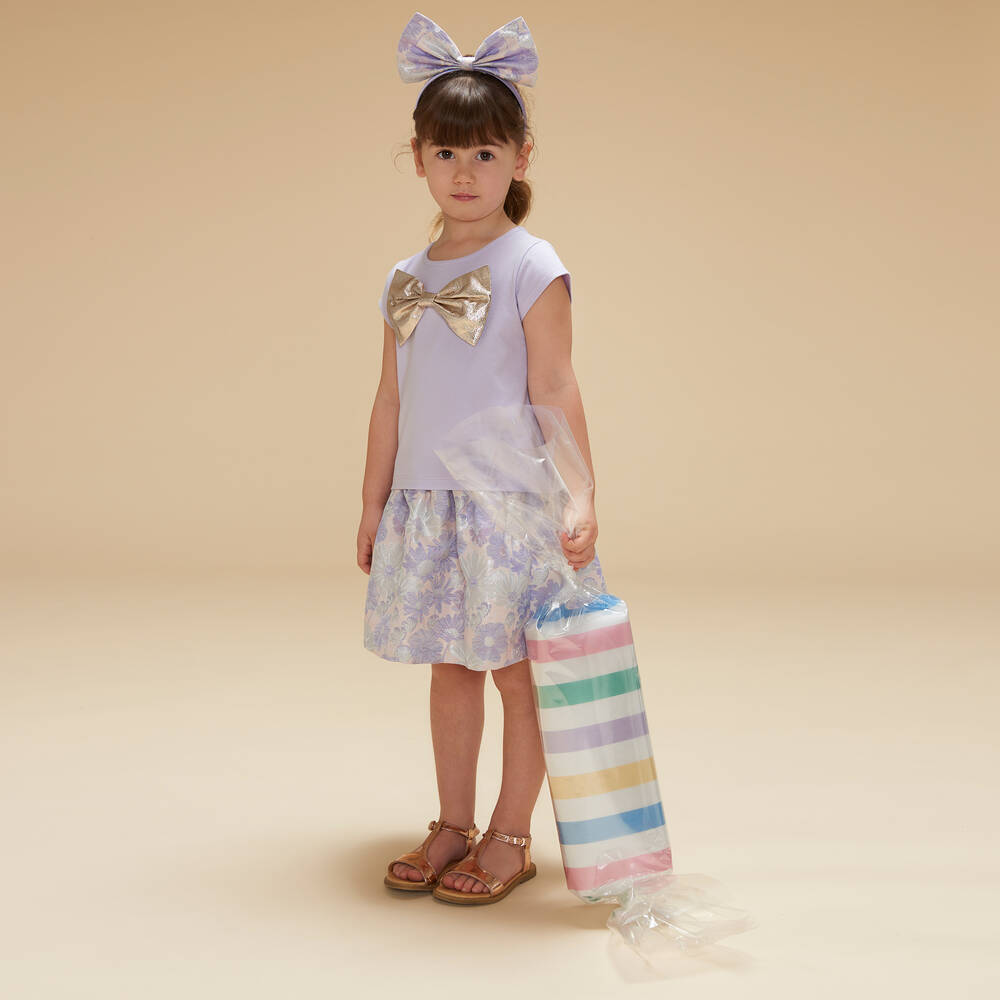 Hucklebones London-Сиреневая хлопковая футболка с бантом из модала | Childrensalon Outlet