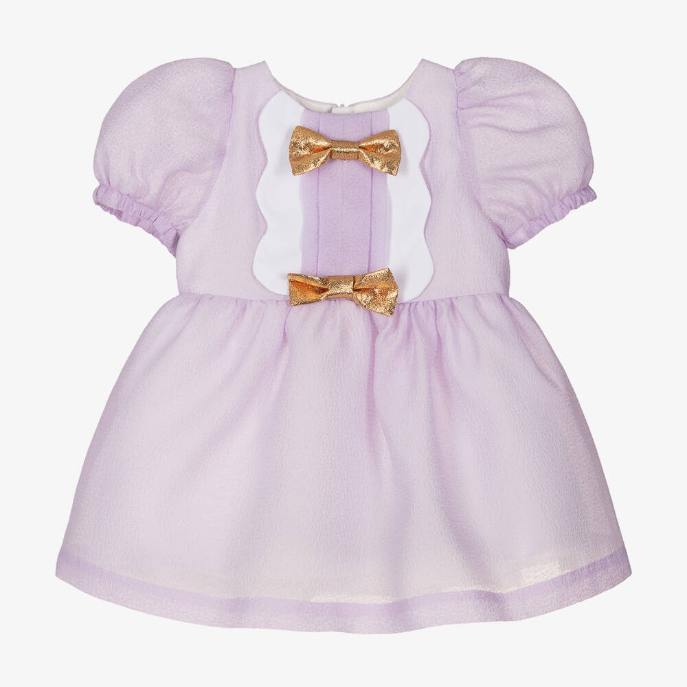 Hucklebones London-Платье из лилового крепа с бантом для девочек | Childrensalon Outlet