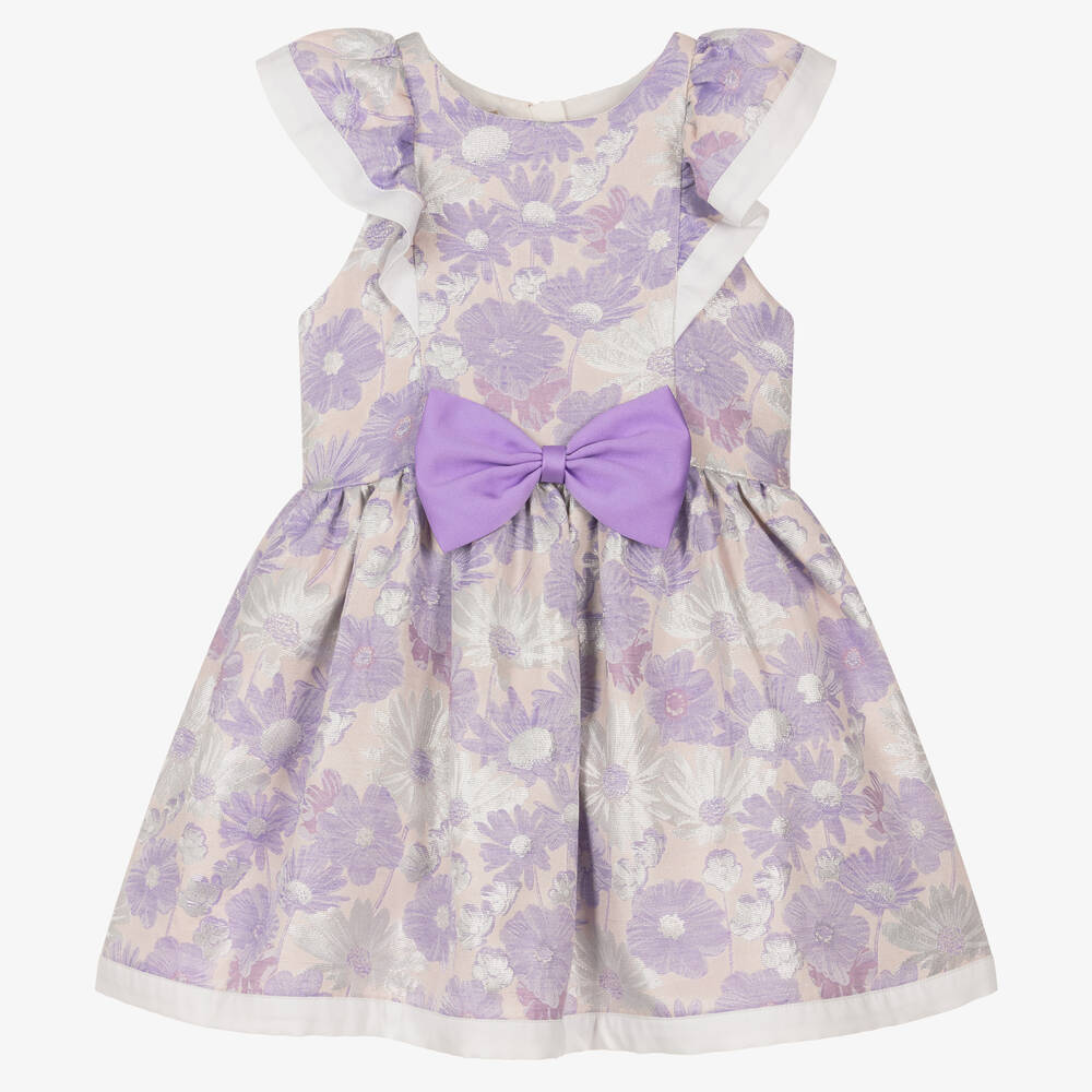 Hucklebones London-Girls Lilac Floral Jacquard Dress | Childrensalon Outlet
