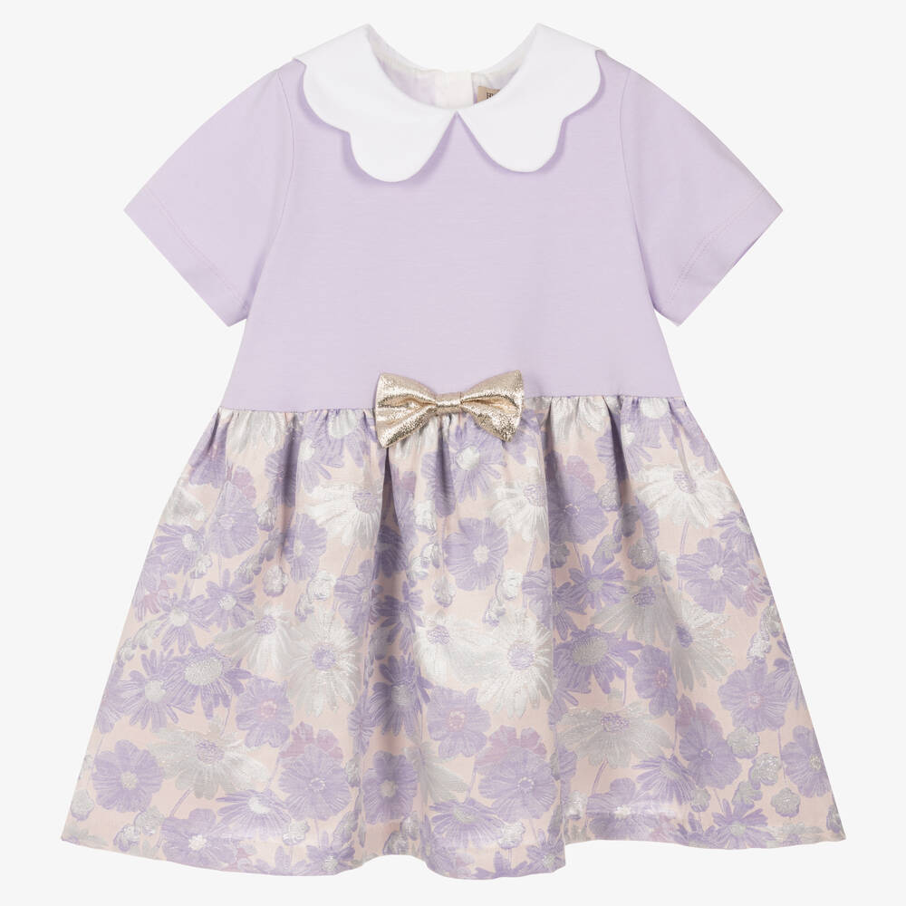 Hucklebones London - Girls Lilac Floral Jacquard Dress | Childrensalon