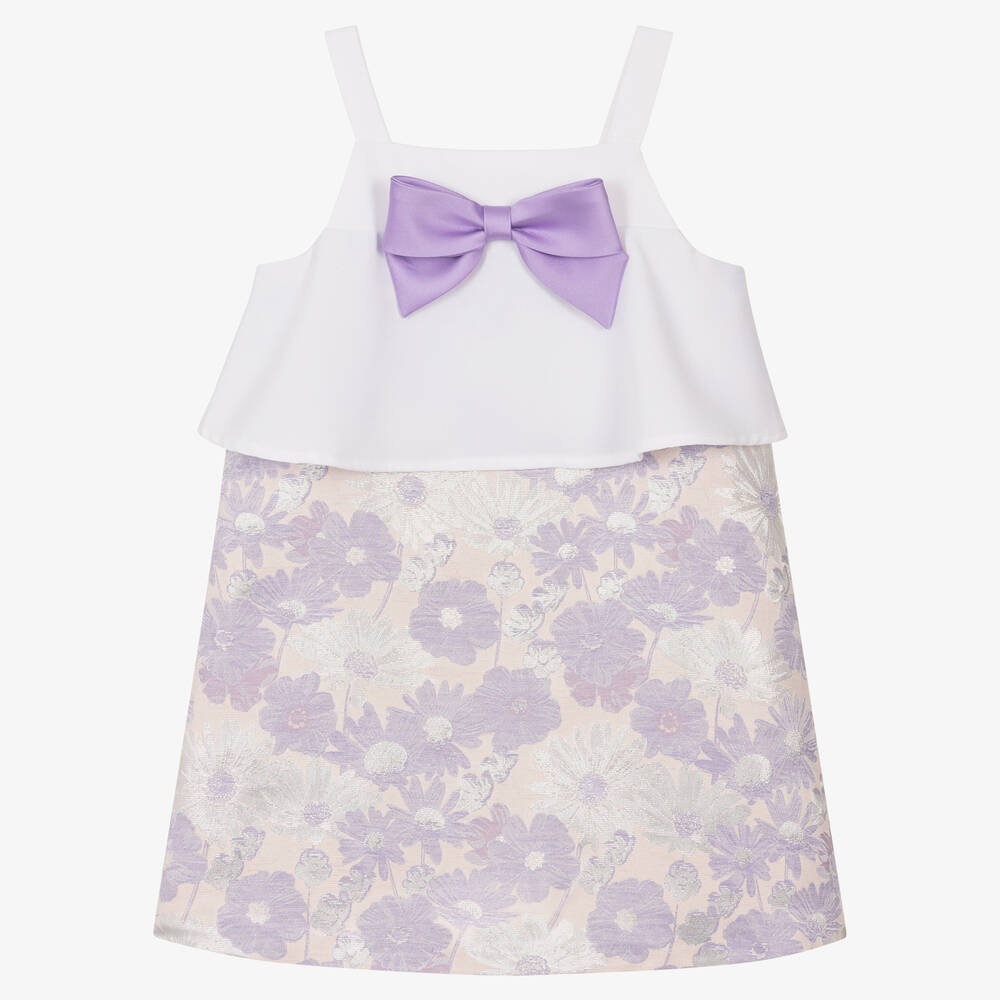 Hucklebones London - Robe lilas jacquard à fleurs fille | Childrensalon