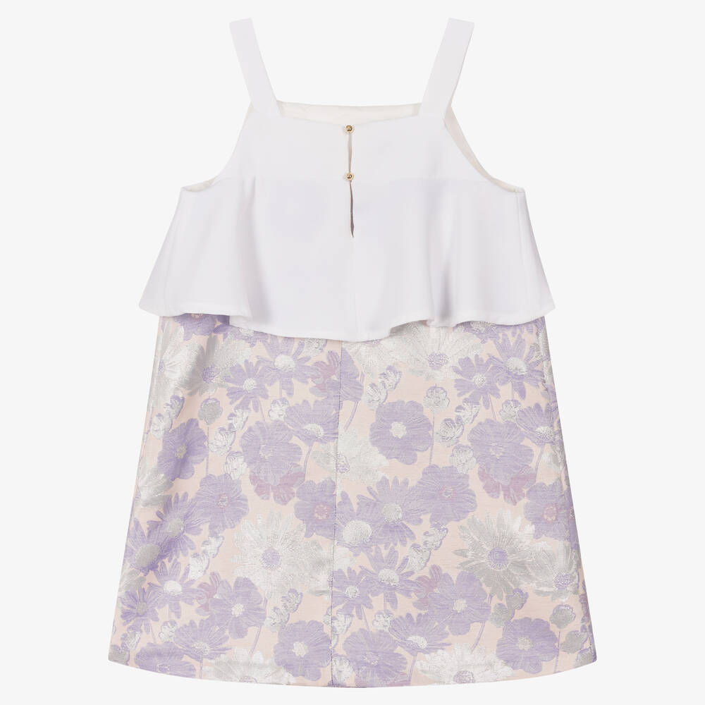 Hucklebones London-Girls Lilac Floral Jacquard Dress | Childrensalon Outlet