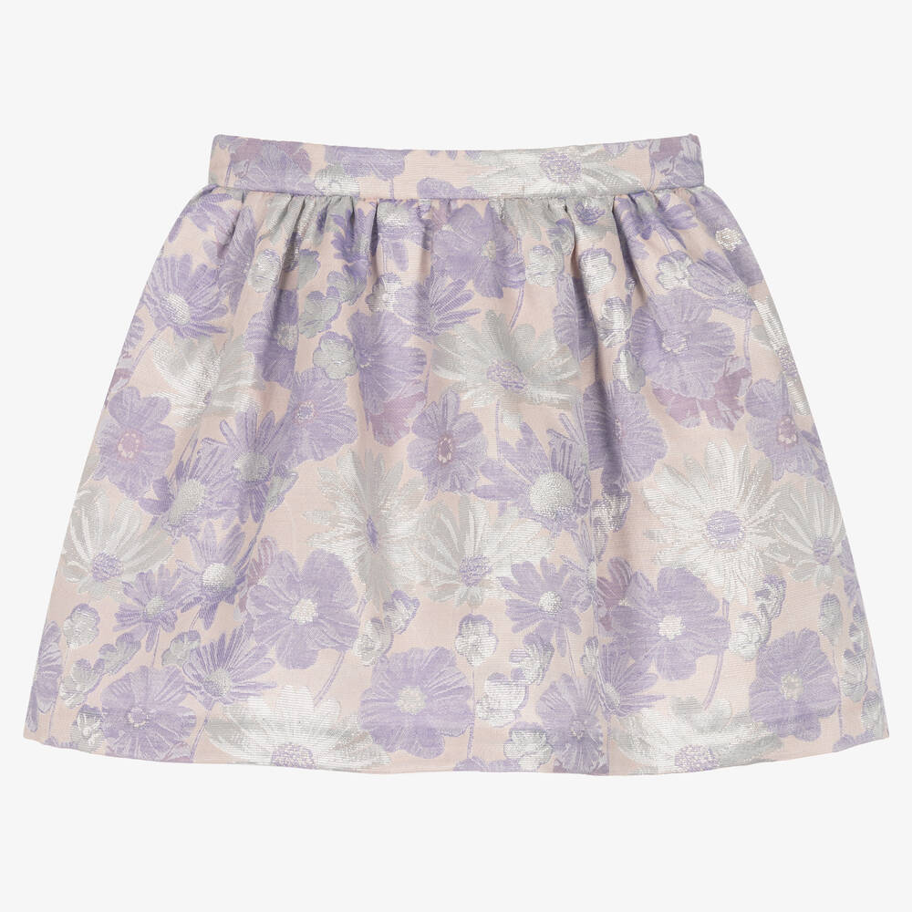 Hucklebones London - Girls Lilac Floral Jacquard Skirt | Childrensalon