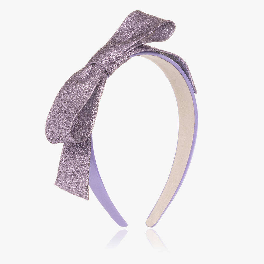 Hucklebones London-Girls Lilac Glittery Bow Hairband | Childrensalon Outlet