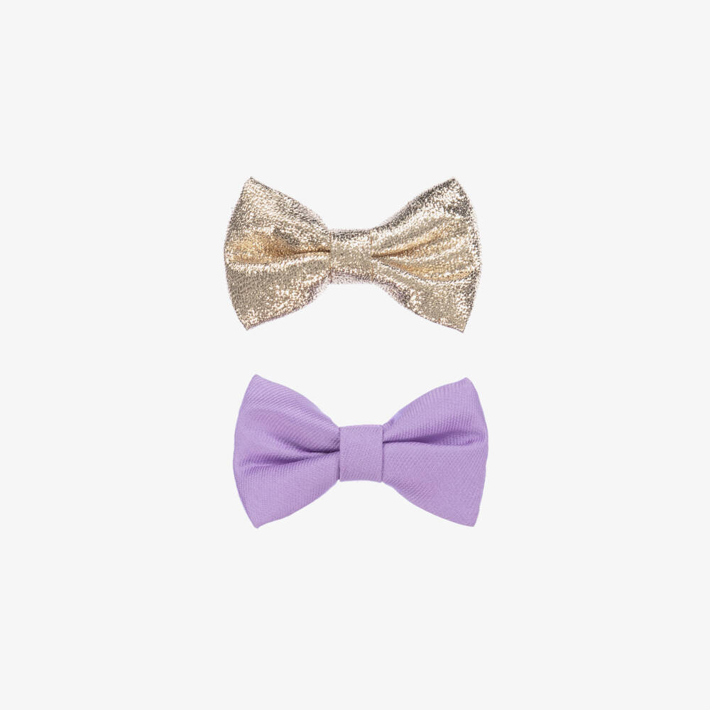 Hucklebones London-Дуэт заколок с бантом лиловый и платиновый для девочек | Childrensalon Outlet