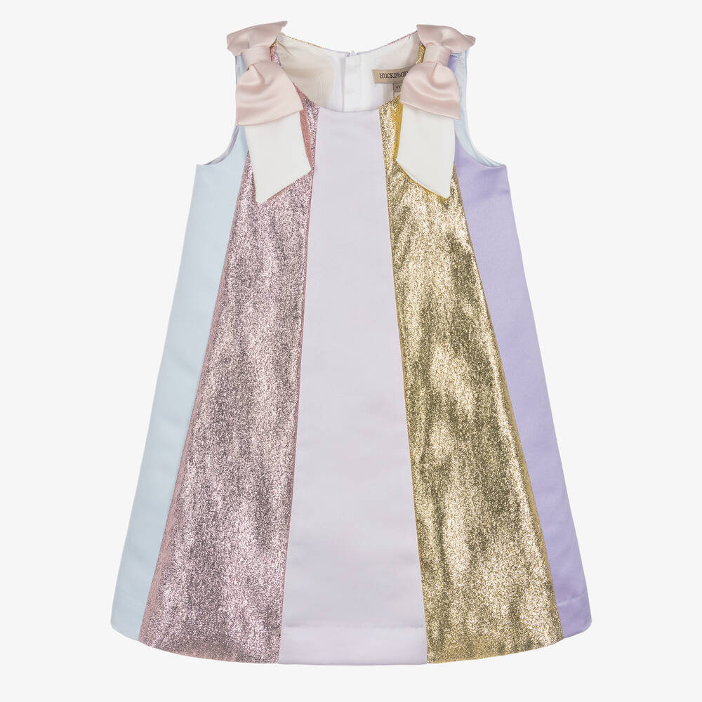 Hucklebones London - Girls Lilac Purple Striped Satin Dress | Childrensalon