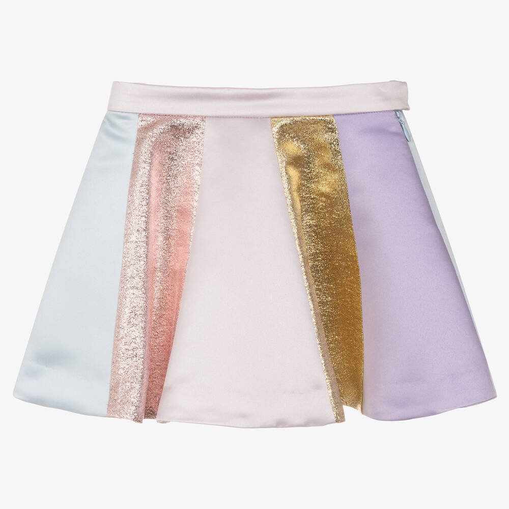 Hucklebones London - Girls Lilac Purple Striped Satin Skirt | Childrensalon