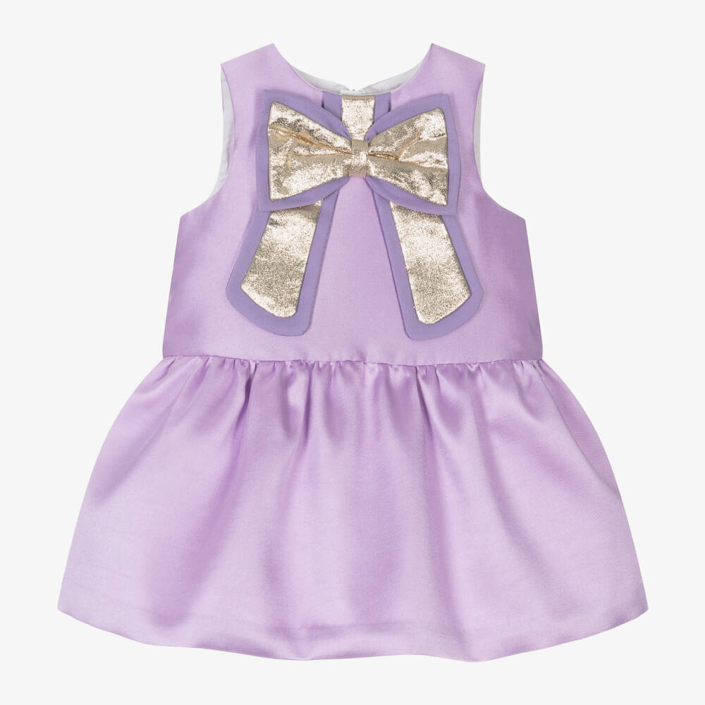 Hucklebones London-فستان ساتان ليلكي للبنات مع فيونكة | Childrensalon Outlet