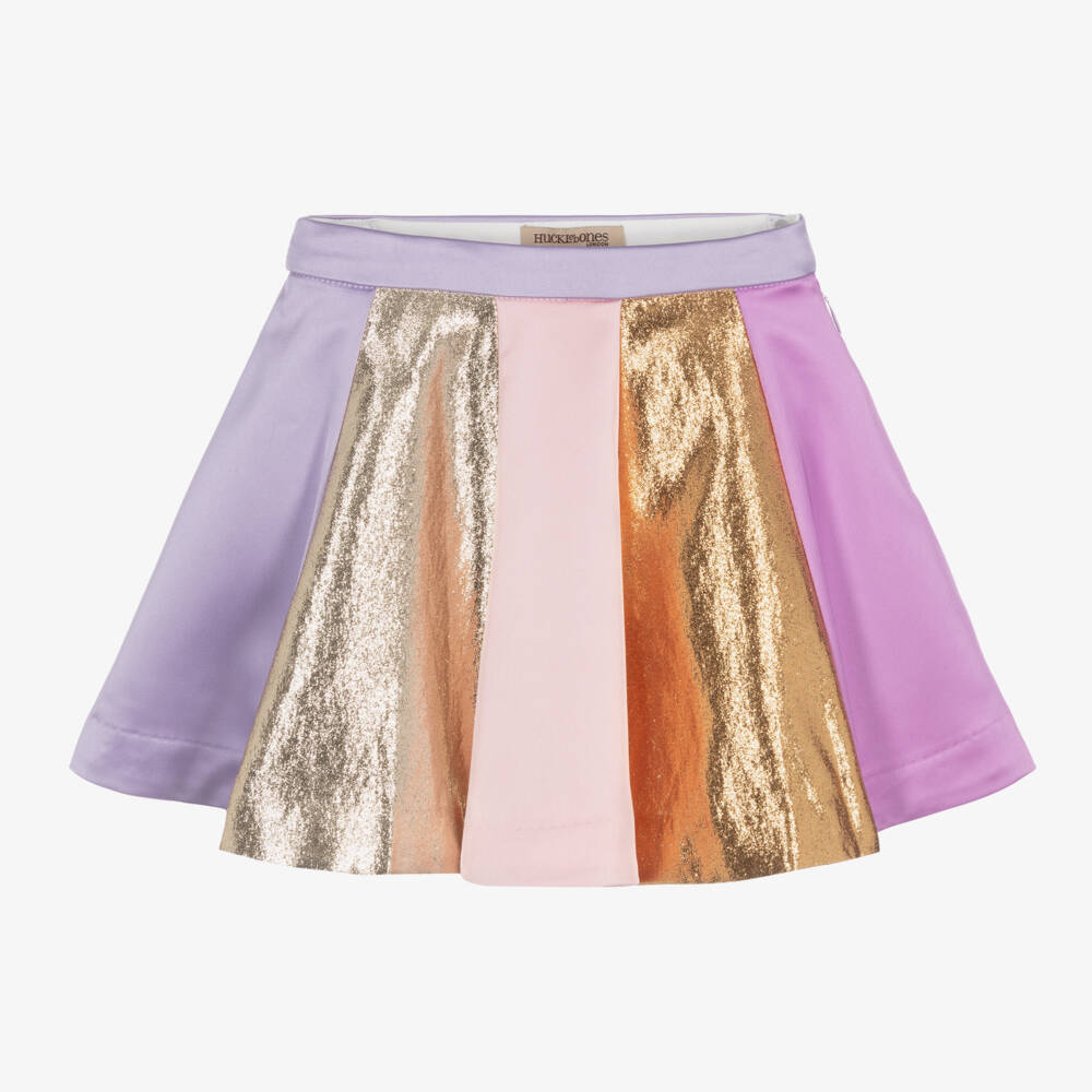 Hucklebones London-تنورة ساتان بنفسجية للبنات بخطوط لامعة | Childrensalon Outlet