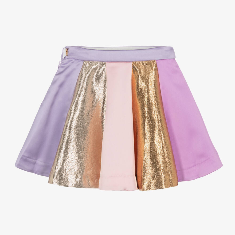 Hucklebones London-تنورة ساتان بنفسجية للبنات بخطوط لامعة | Childrensalon Outlet