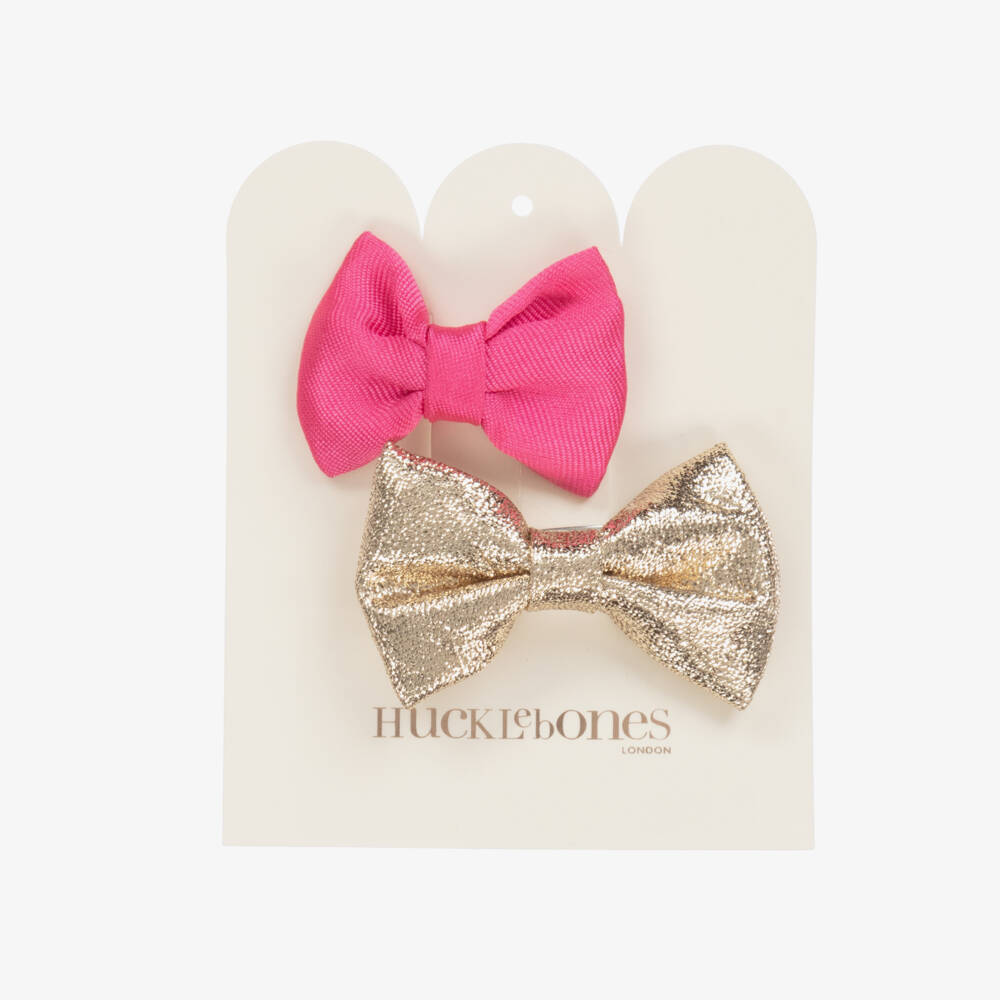 Hucklebones London-Girls Luxe Pink & Gold Hair Slides | Childrensalon Outlet